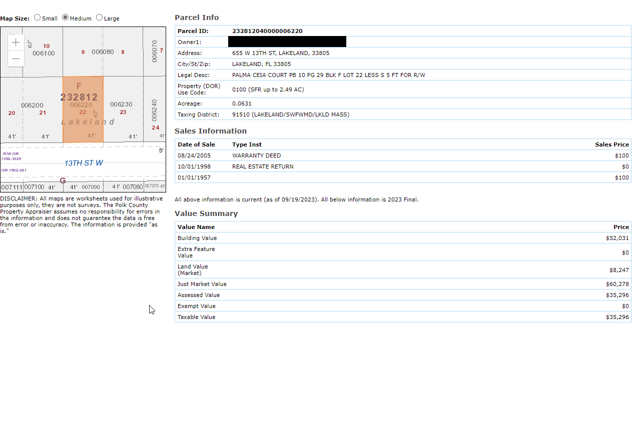Example of the Property Report with Map