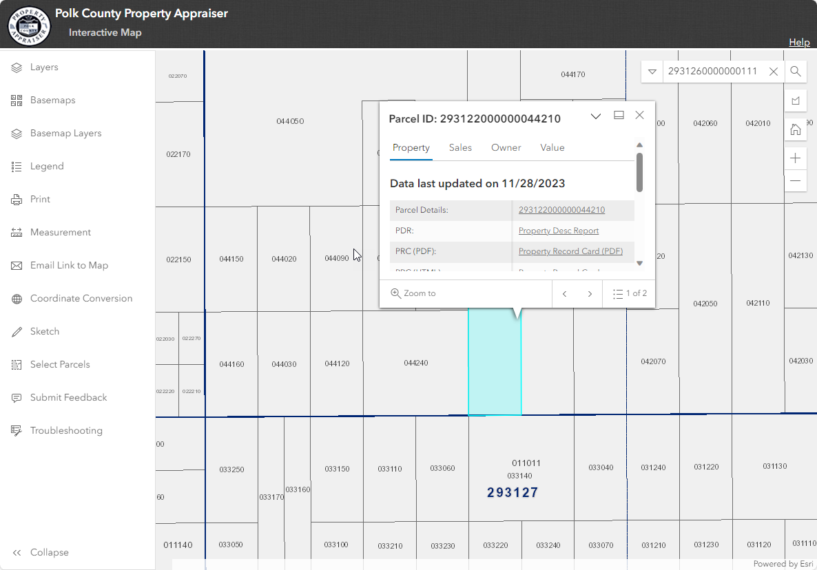 Image of map with parcel info window undocked