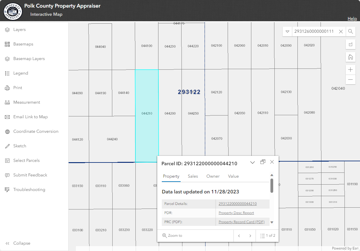 Image of map with parcel info window docked