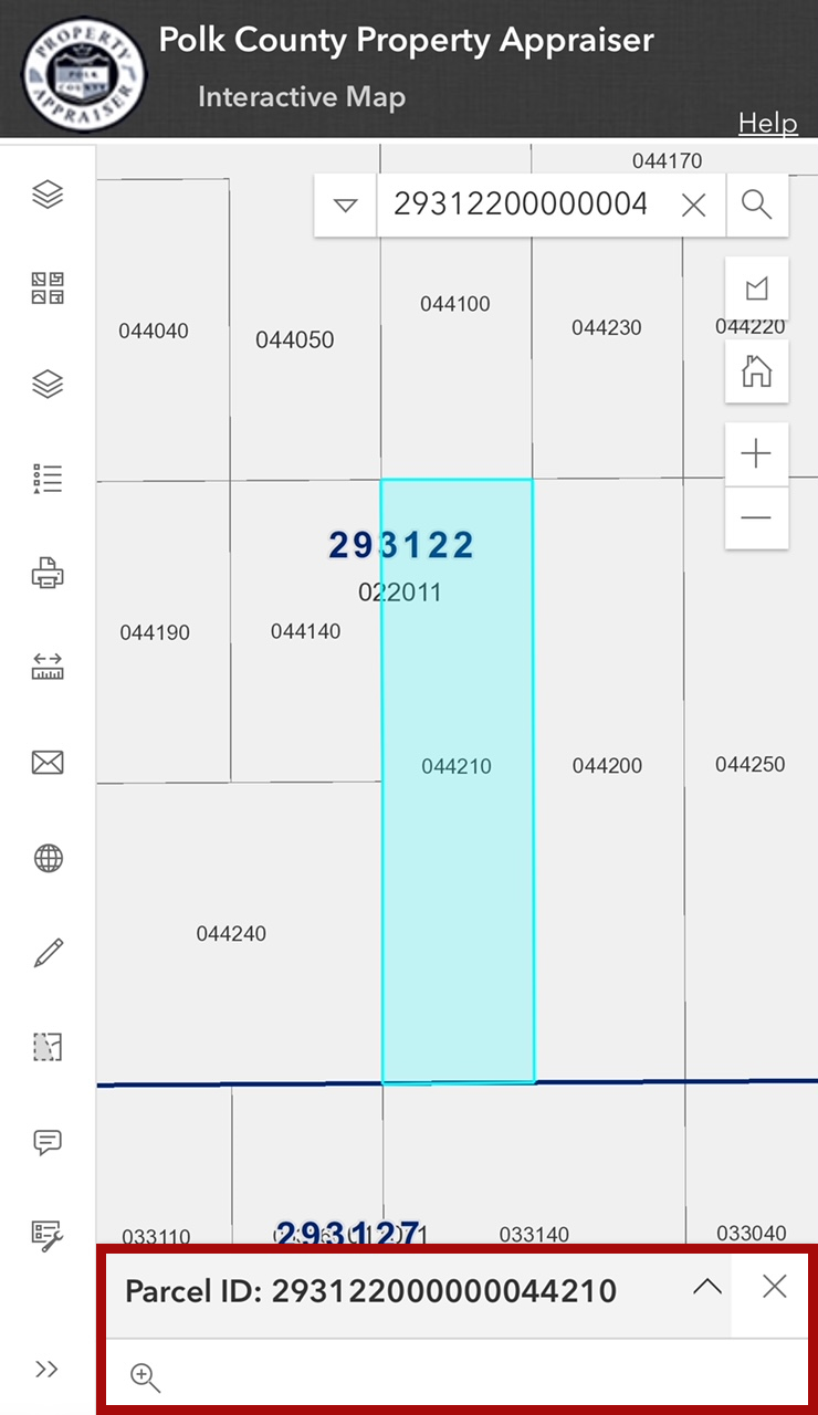 Image of mobile version with parcel info window docked and collapsed