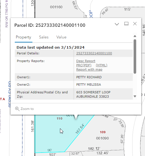 Example of blue highlighted parcel