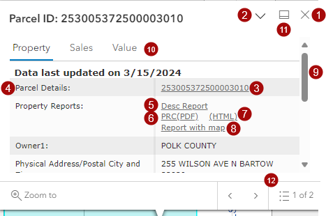Parcel Info Window 
